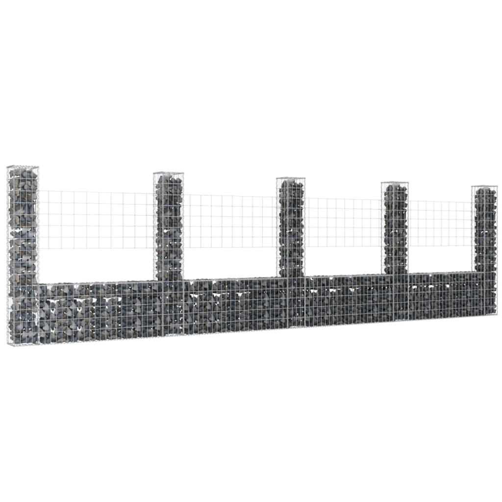 U-shape Gabion Basket with 5 Posts Iron 196.9"x7.9"x59.1" at Set Shop and Smile