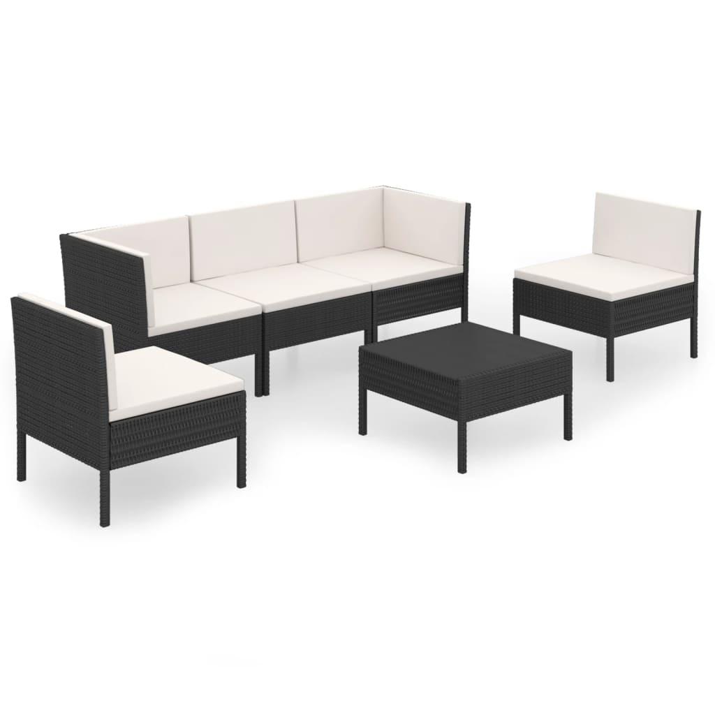6 Piece Patio Lounge Set with Cushions Poly Rattan Black at Set Shop and Smile