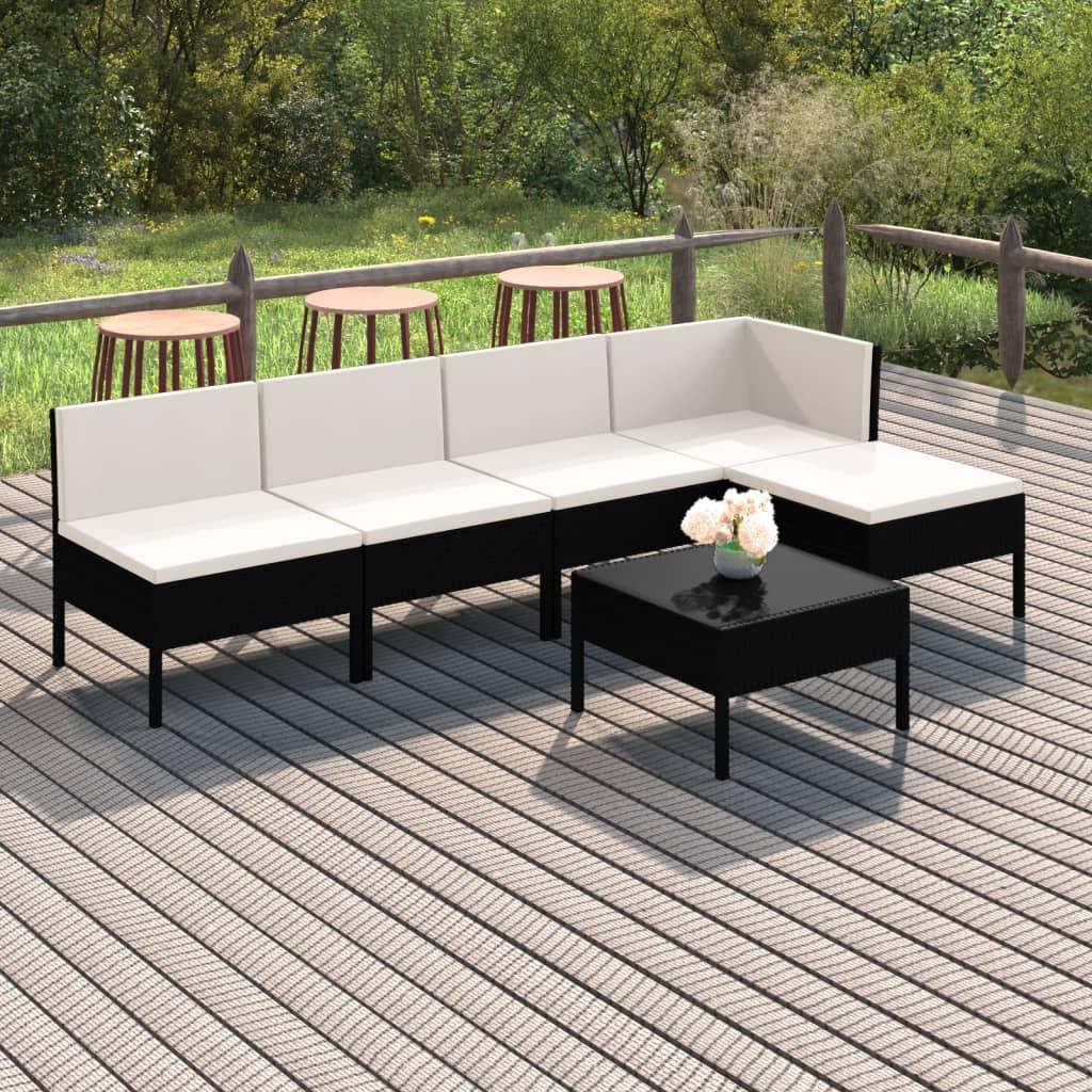 6 Piece Patio Lounge Set with Cushions Poly Rattan Black at Set Shop and Smile