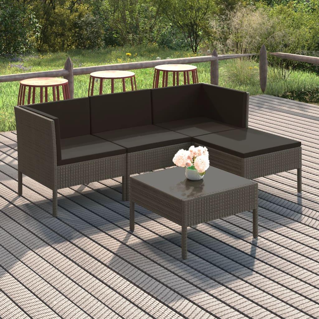 5 Piece Patio Lounge Set with Cushions Poly Rattan Gray at Set Shop and Smile