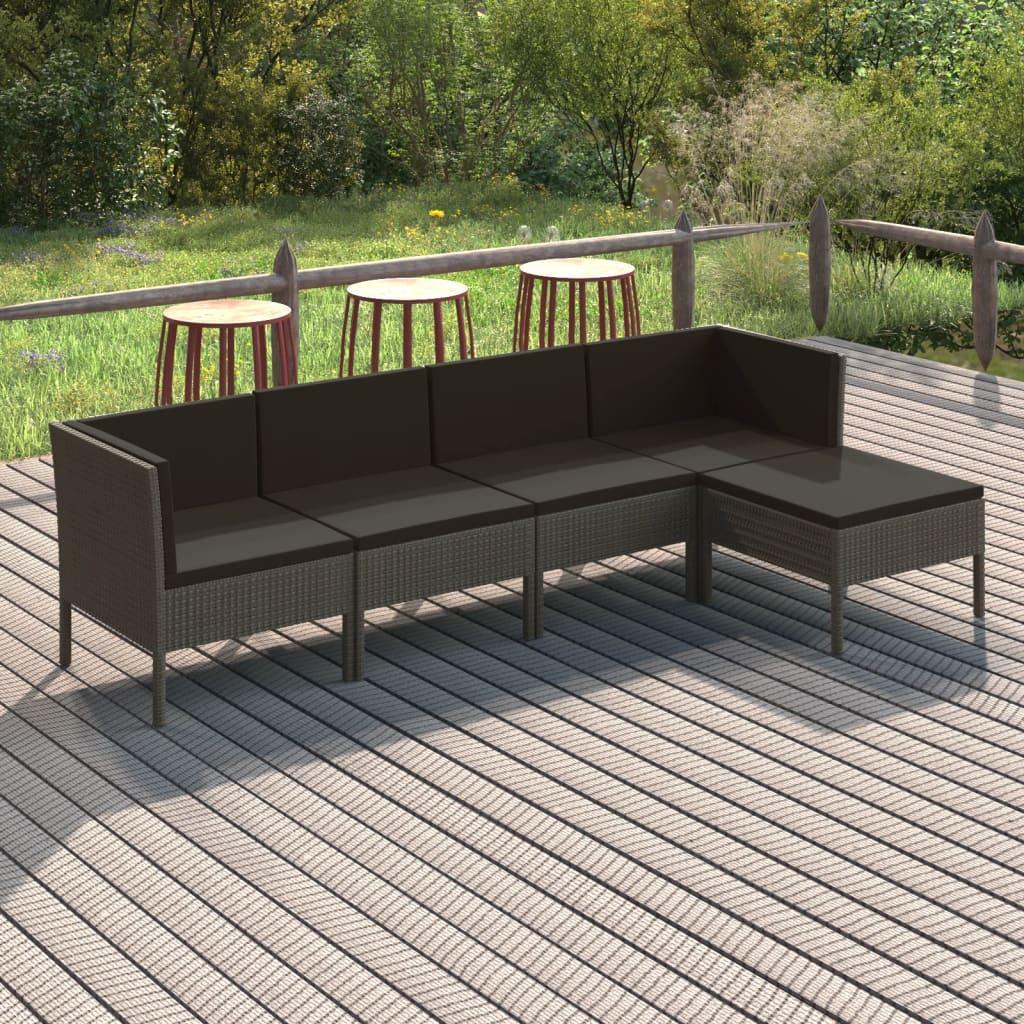 5 Piece Patio Lounge Set with Cushions Poly Rattan Gray at Set Shop and Smile