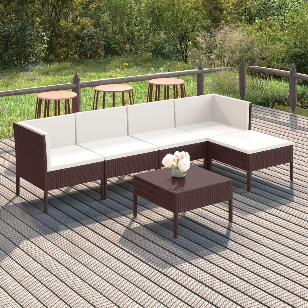6 Piece Patio Lounge Set with Cushions Poly Rattan Brown at Set Shop and Smile