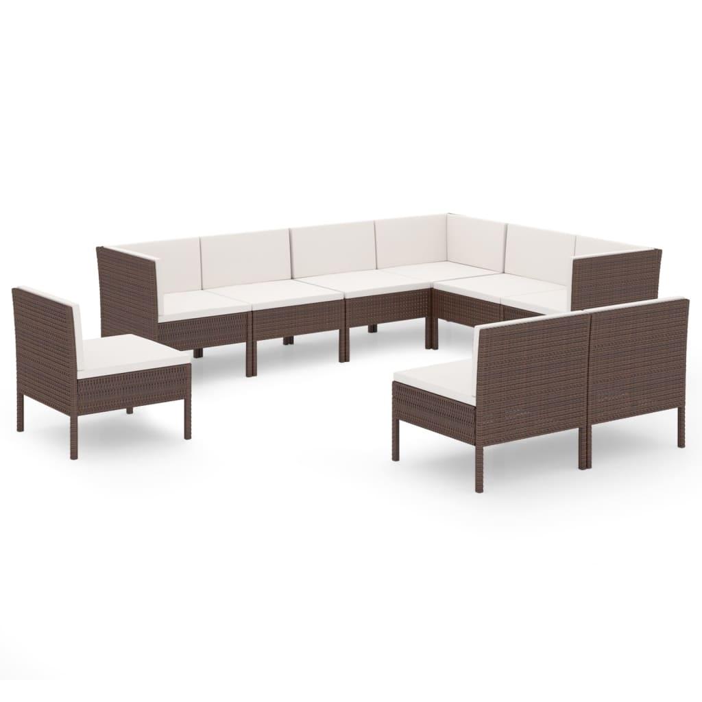 9 Piece Patio Lounge Set with Cushions Poly Rattan Brown at Set Shop and Smile
