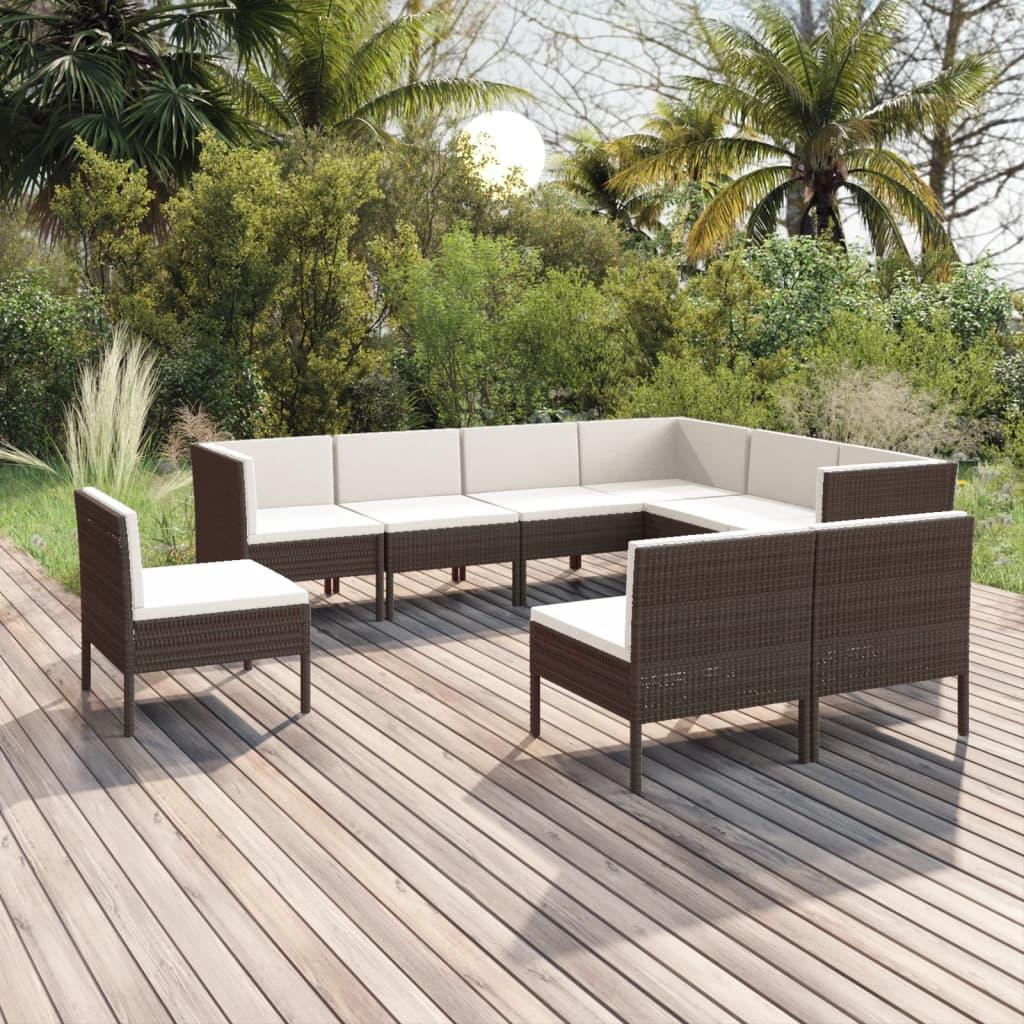9 Piece Patio Lounge Set with Cushions Poly Rattan Brown at Set Shop and Smile