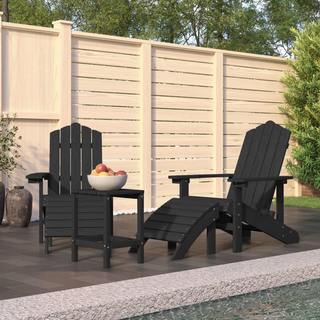 Patio Adirondack Chairs with Footstool & Table HDPE Anthracite at Set Shop and Smile