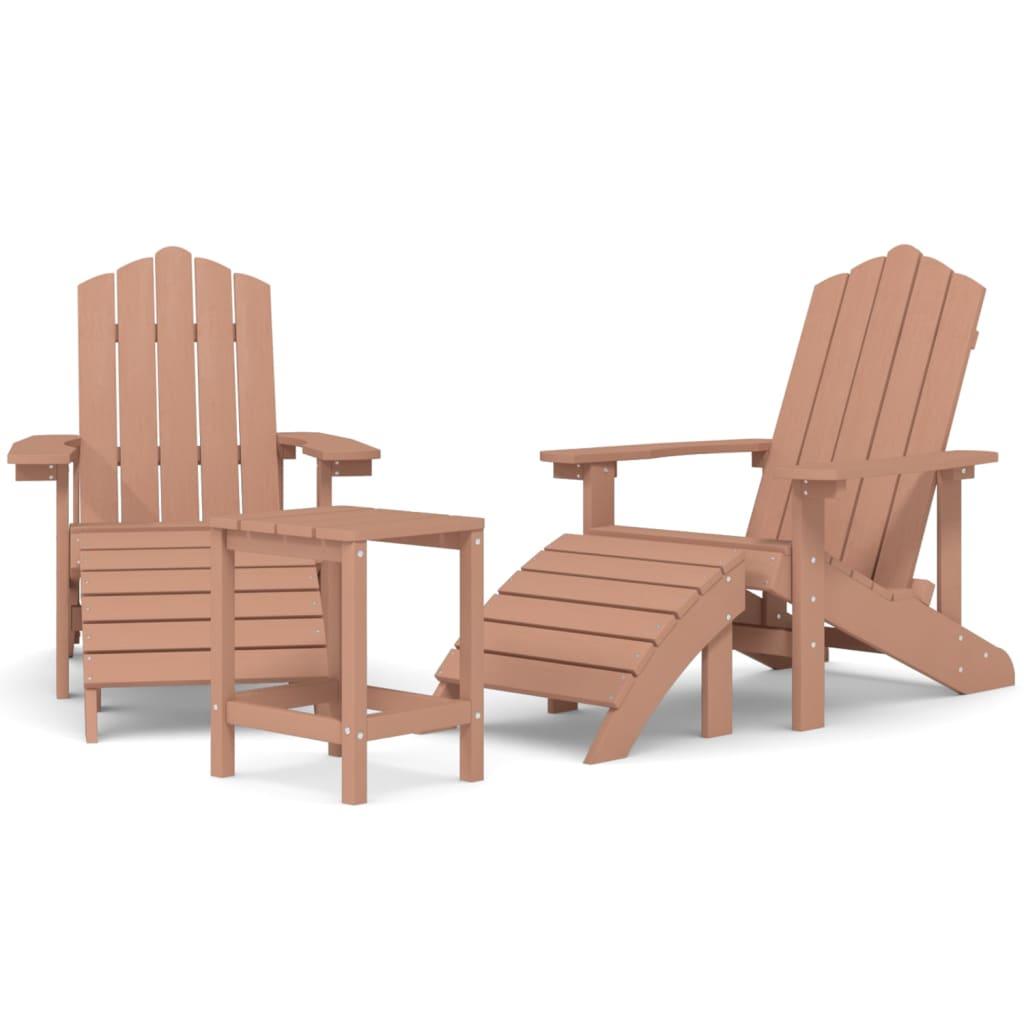 Patio Adirondack Chairs with Footstool & Table HDPE Brown at Set Shop and Smile