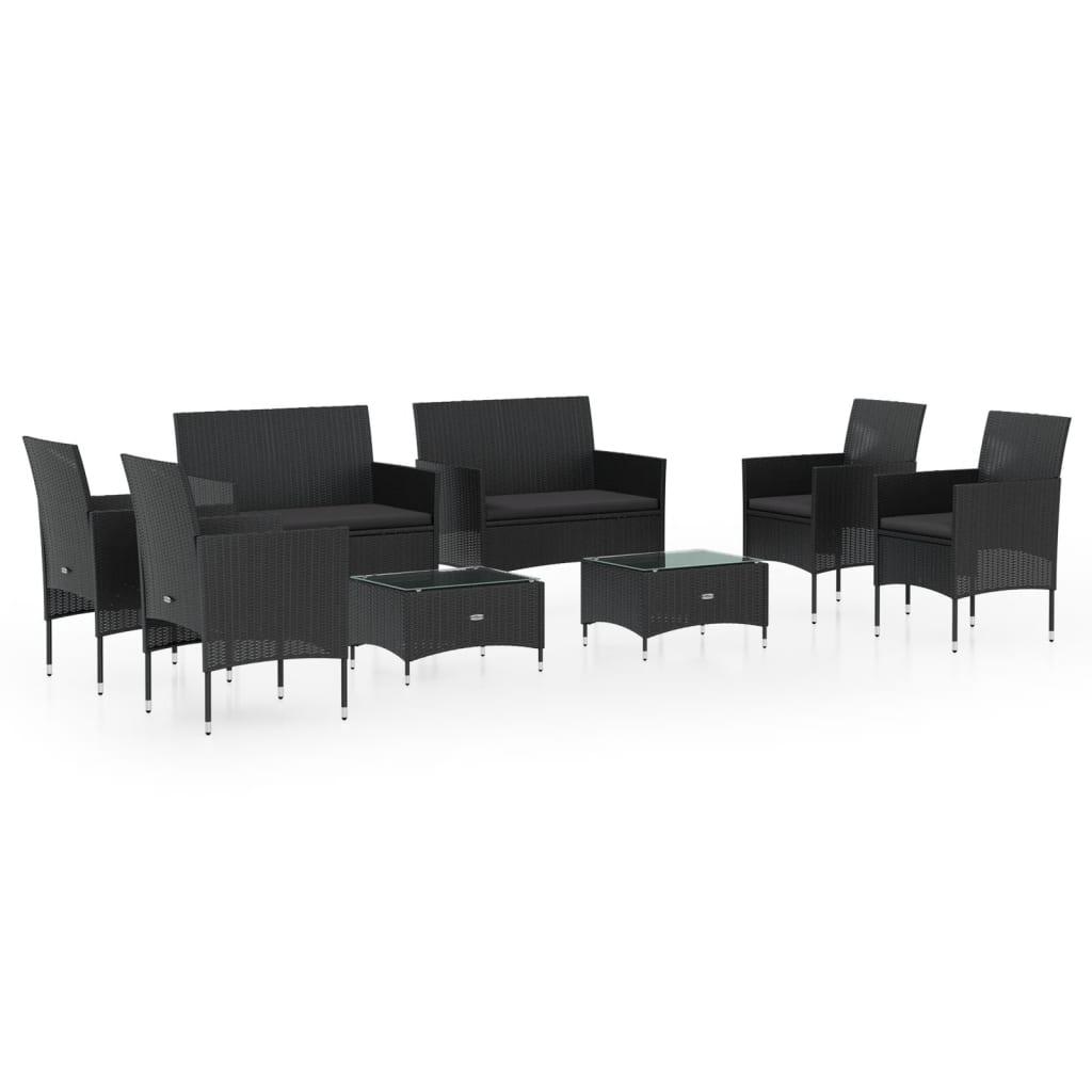 8 Piece Patio Lounge Set with Cushions Poly Rattan Black at Set Shop and Smile