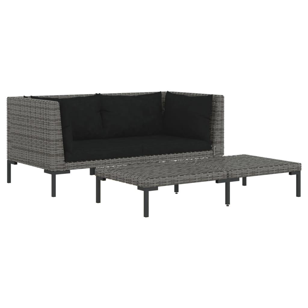 3 Piece Patio Lounge Set Dark Gray Half Round Poly Rattan at Set Shop and Smile