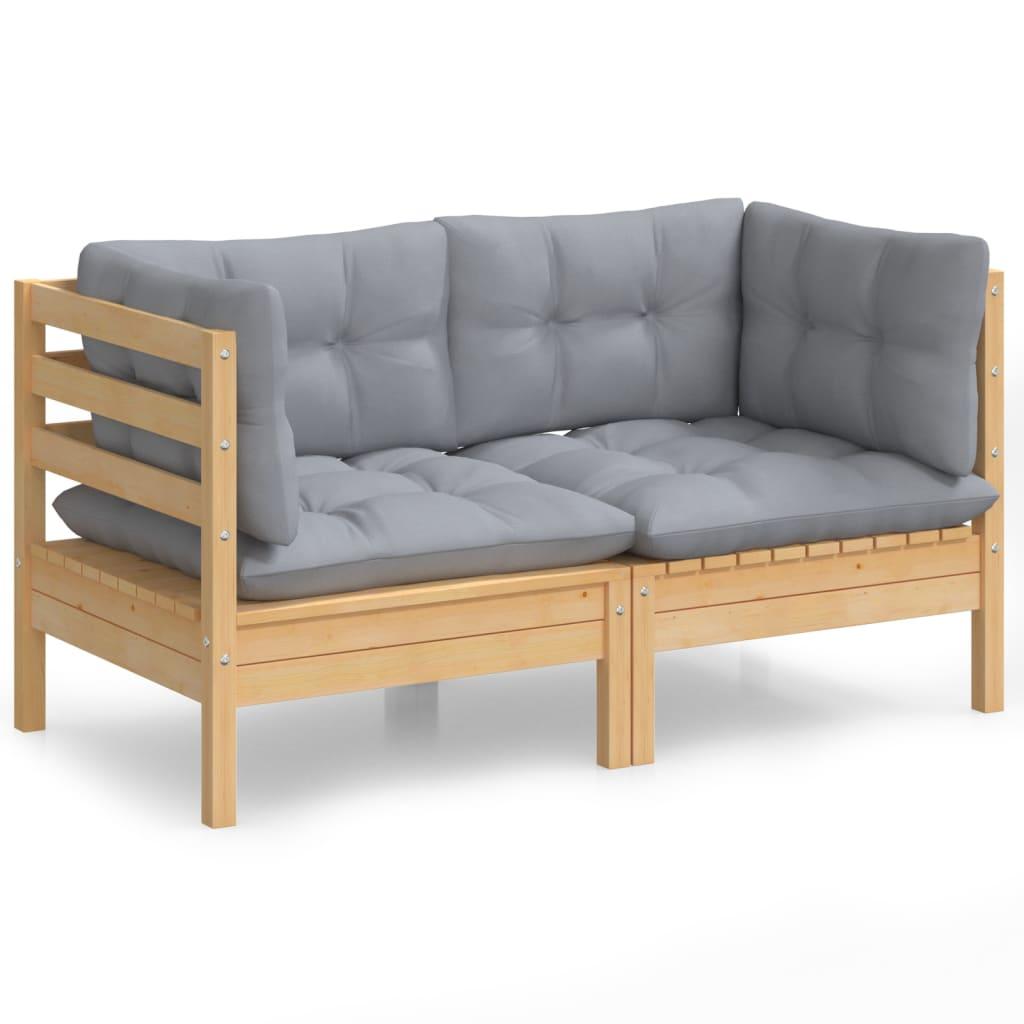 2-Seater Patio Sofa with Gray Cushions Solid Pinewood at Set Shop and Smile