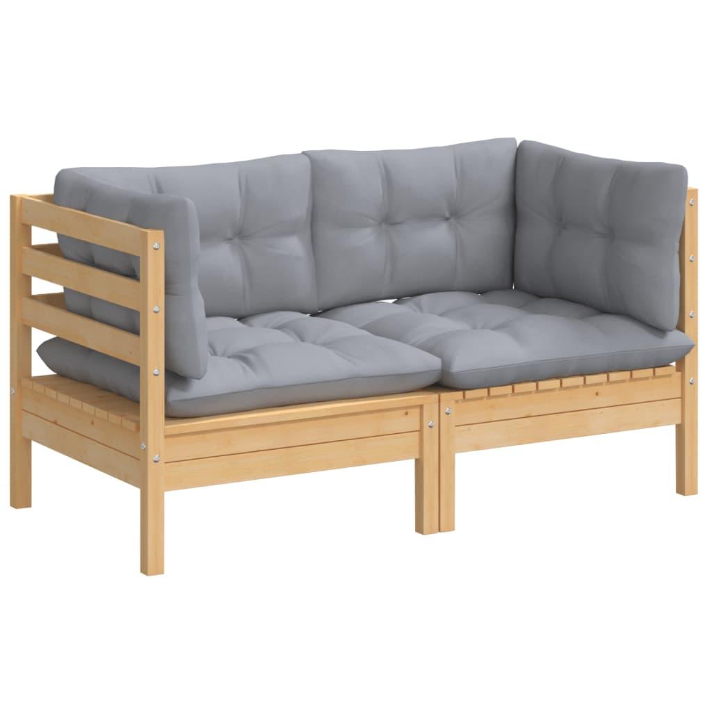 2-Seater Patio Sofa with Gray Cushions Solid Pinewood at Set Shop and Smile