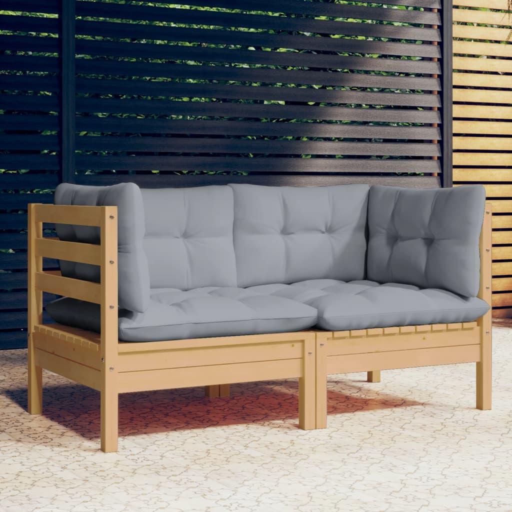 2-Seater Patio Sofa with Gray Cushions Solid Pinewood at Set Shop and Smile