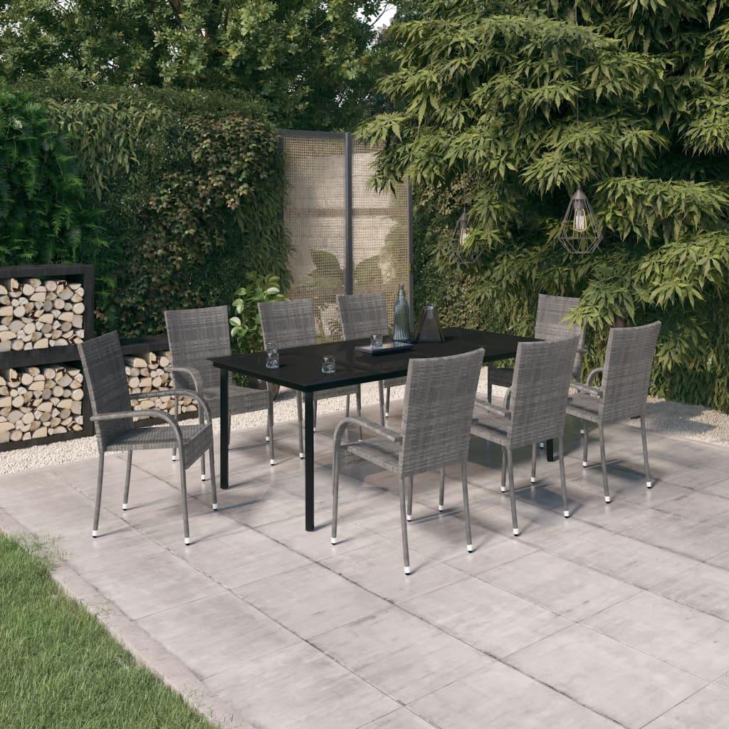 9 Piece Patio Dining Set Gray and Black at Set Shop and Smile