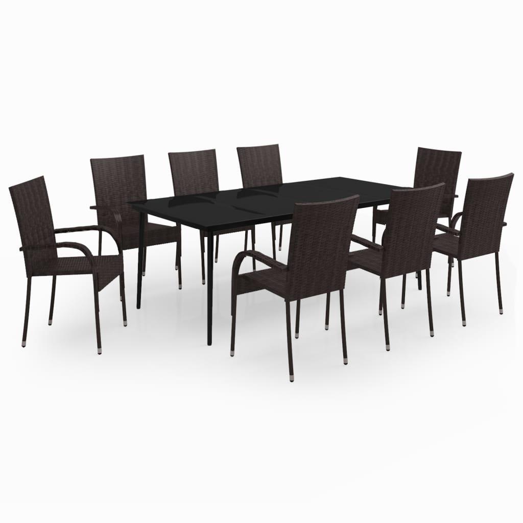 9 Piece Patio Dining Set Brown and Black at Set Shop and Smile