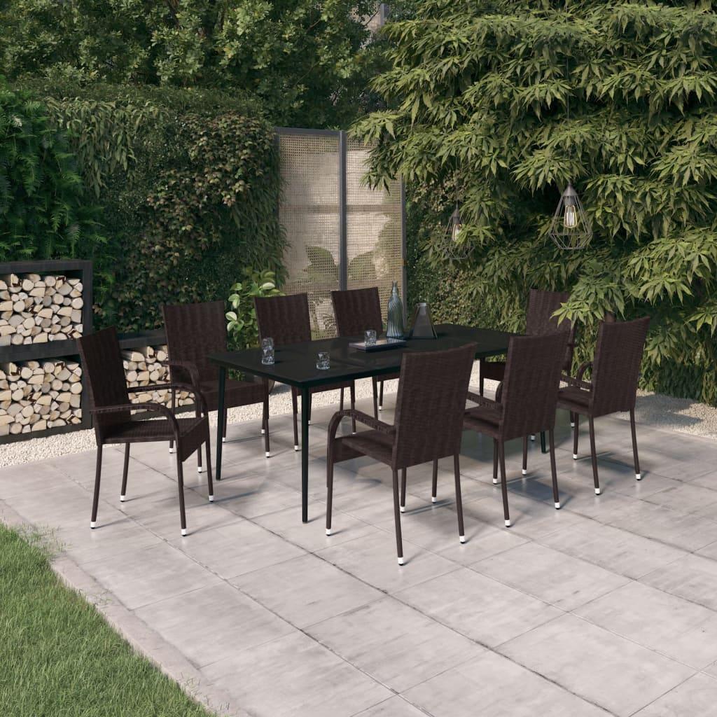 9 Piece Patio Dining Set Brown and Black at Set Shop and Smile
