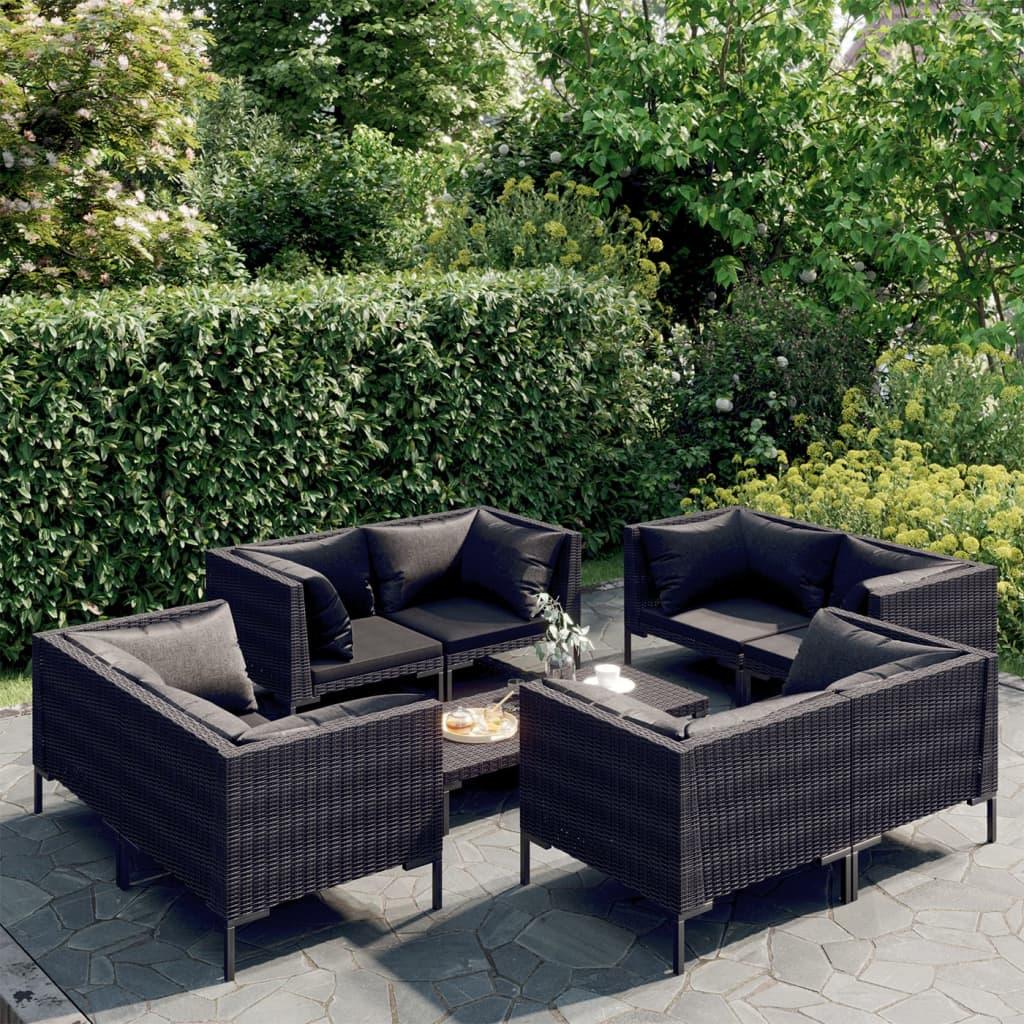 9 Piece Patio Lounge Set with Cushions Poly Rattan Dark Gray at Set Shop and Smile