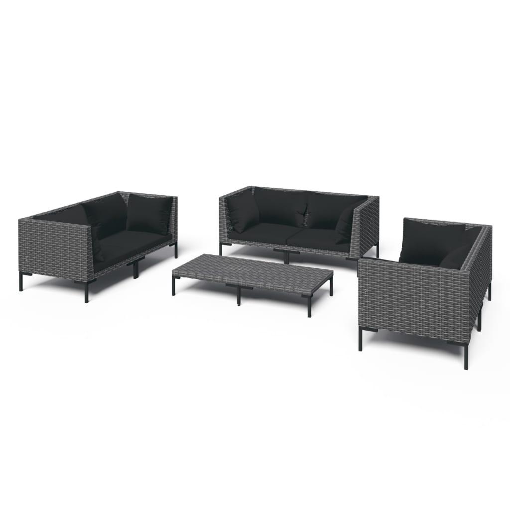 7 Piece Patio Lounge Set with Cushions Poly Rattan Dark Gray at Set Shop and Smile