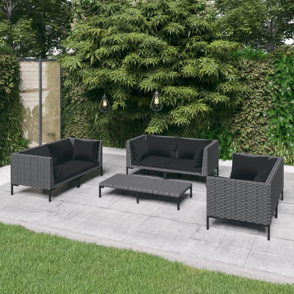 7 Piece Patio Lounge Set with Cushions Poly Rattan Dark Gray at Set Shop and Smile