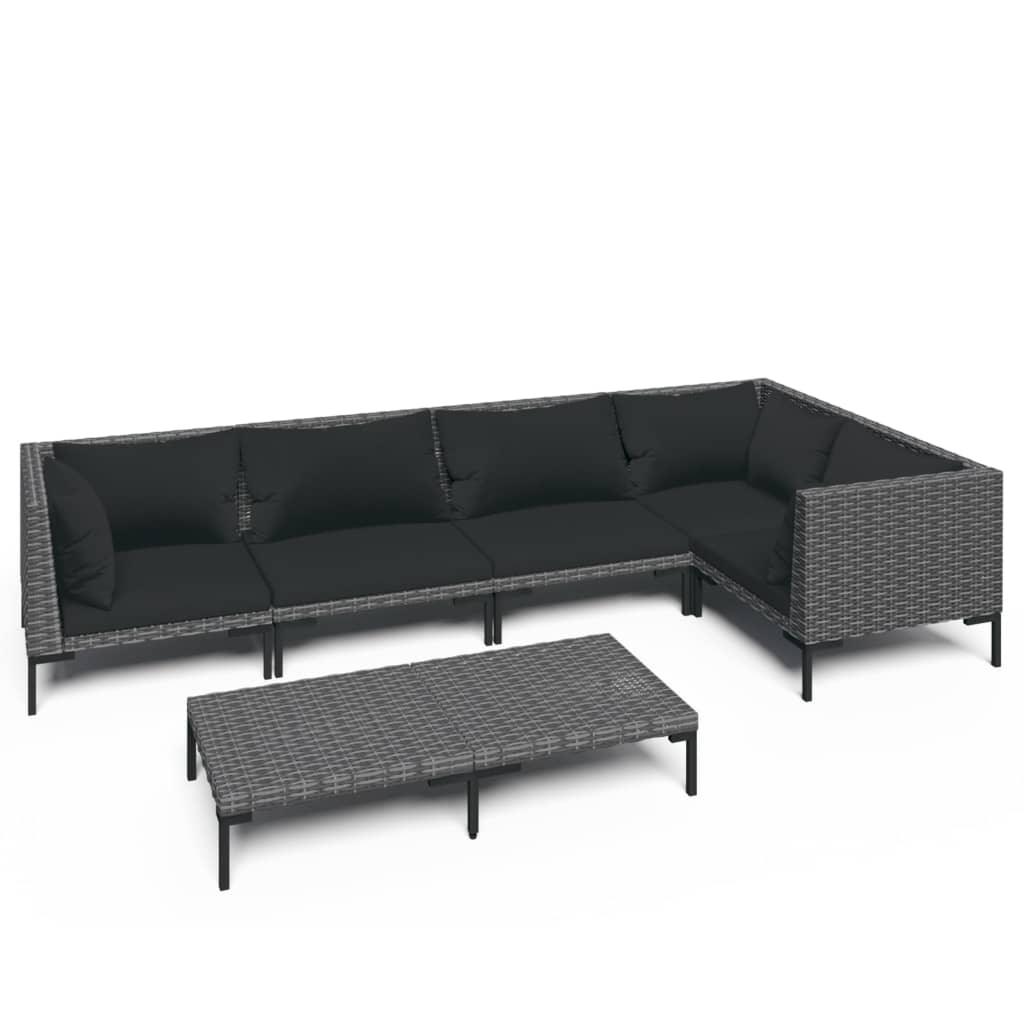 6 Piece Patio Lounge Set with Cushions Poly Rattan Dark Gray at Set Shop and Smile
