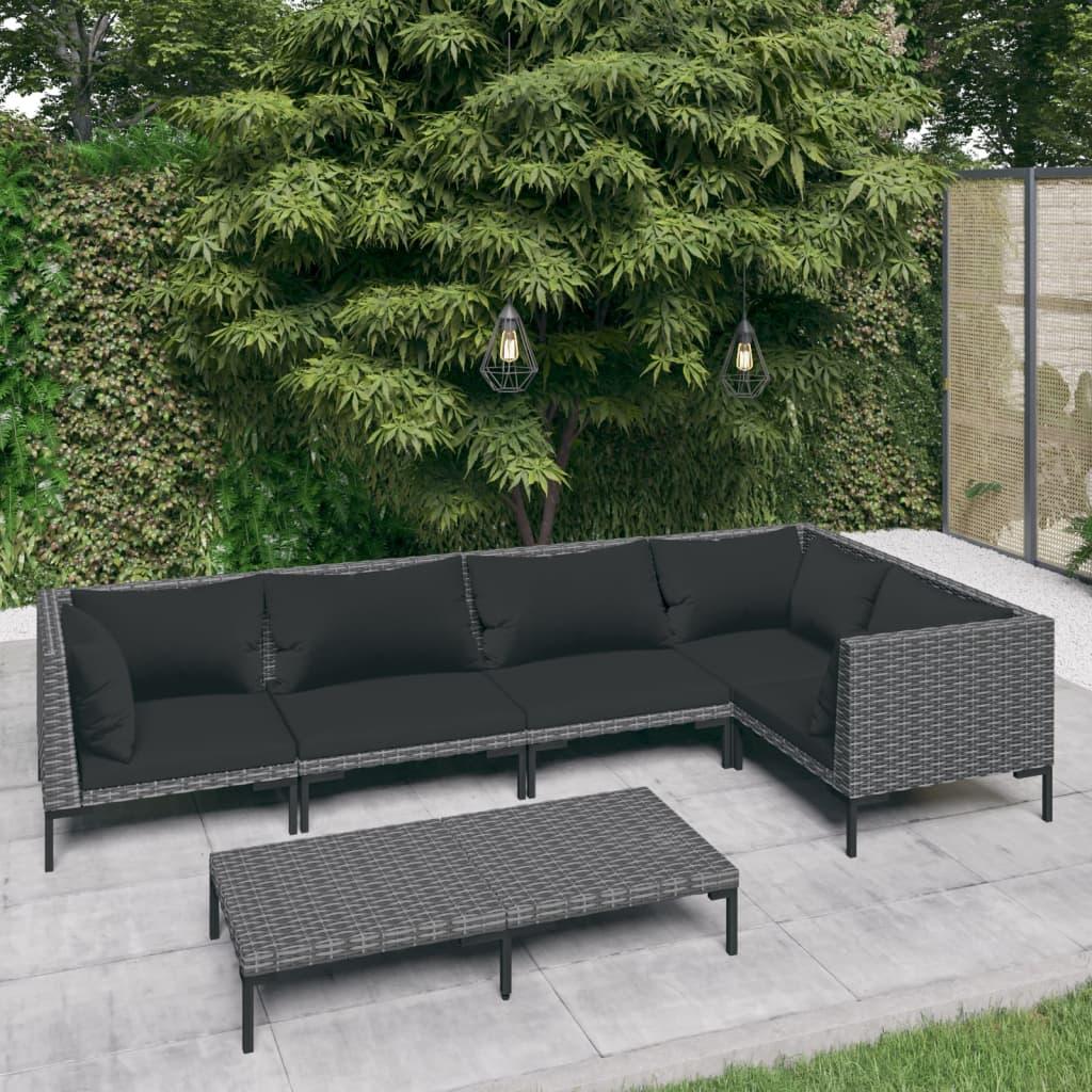 6 Piece Patio Lounge Set with Cushions Poly Rattan Dark Gray at Set Shop and Smile