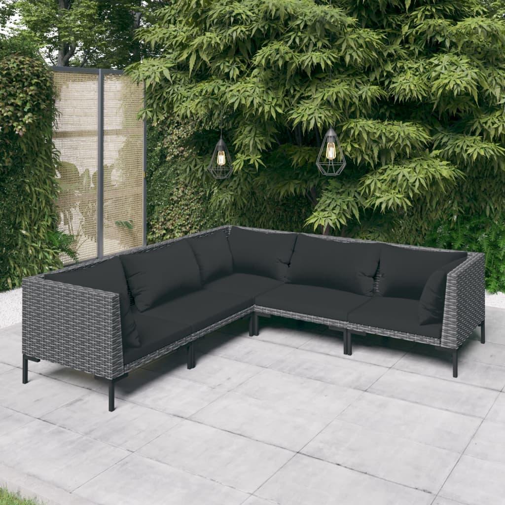 5 Piece Patio Lounge Set with Cushions Poly Rattan Dark Gray at Set Shop and Smile
