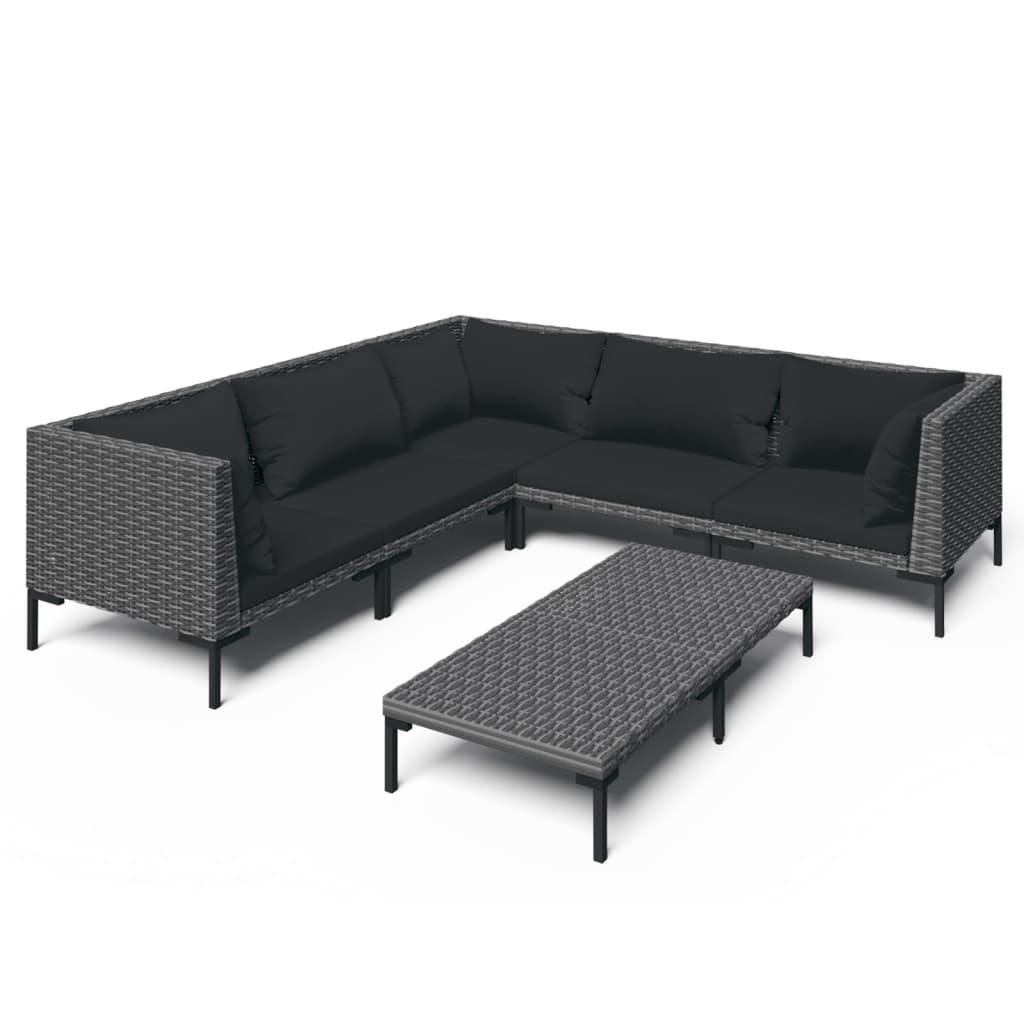 6 Piece Patio Lounge Set with Cushions Poly Rattan Dark Gray at Set Shop and Smile