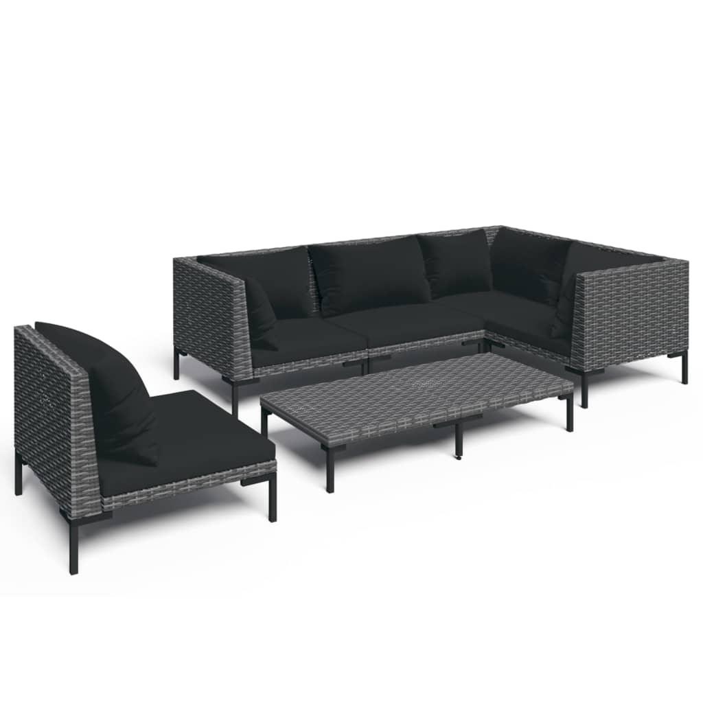 6 Piece Patio Lounge Set with Cushions Poly Rattan Dark Gray at Set Shop and Smile