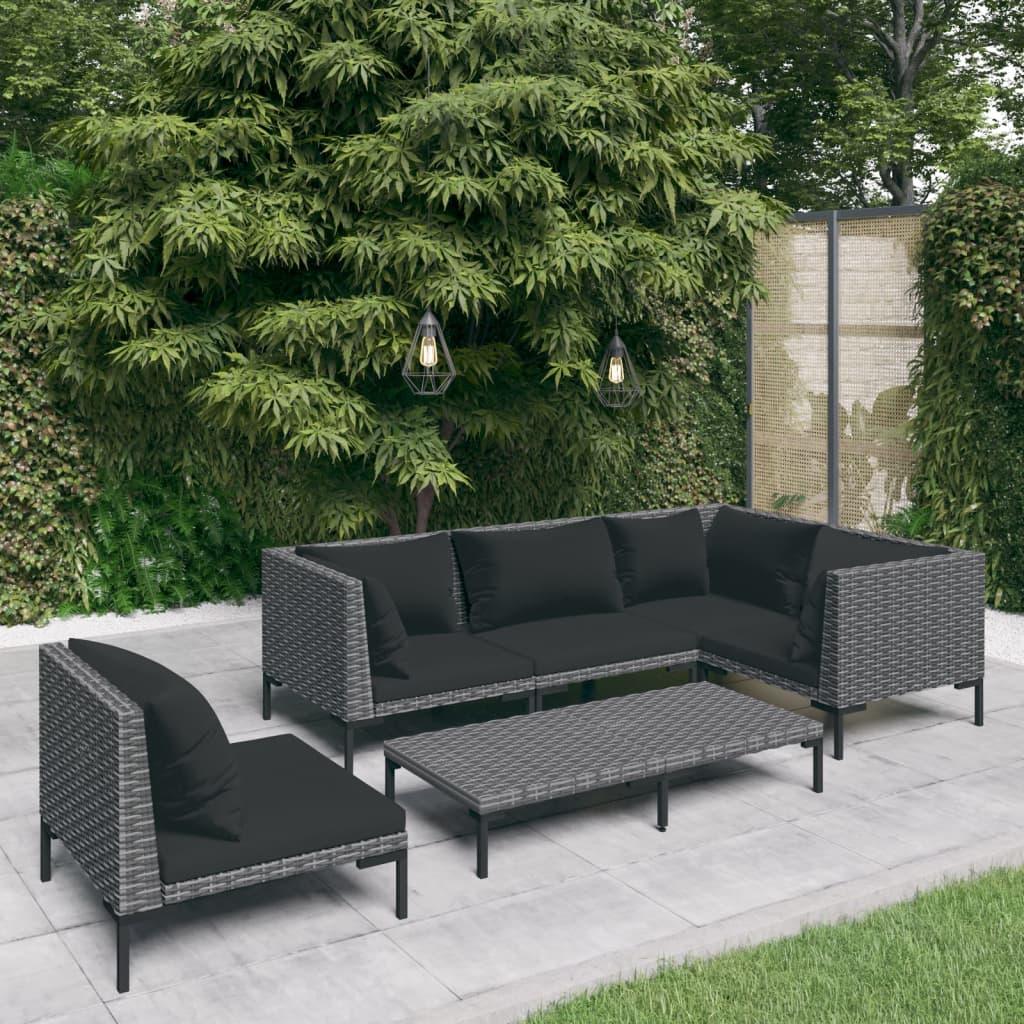 6 Piece Patio Lounge Set with Cushions Poly Rattan Dark Gray at Set Shop and Smile