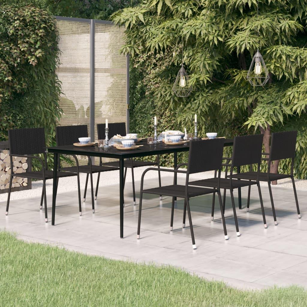 Patio Dining Table Black 78.7"x39.4"x29.1" Steel and Glass at Set Shop and Smile