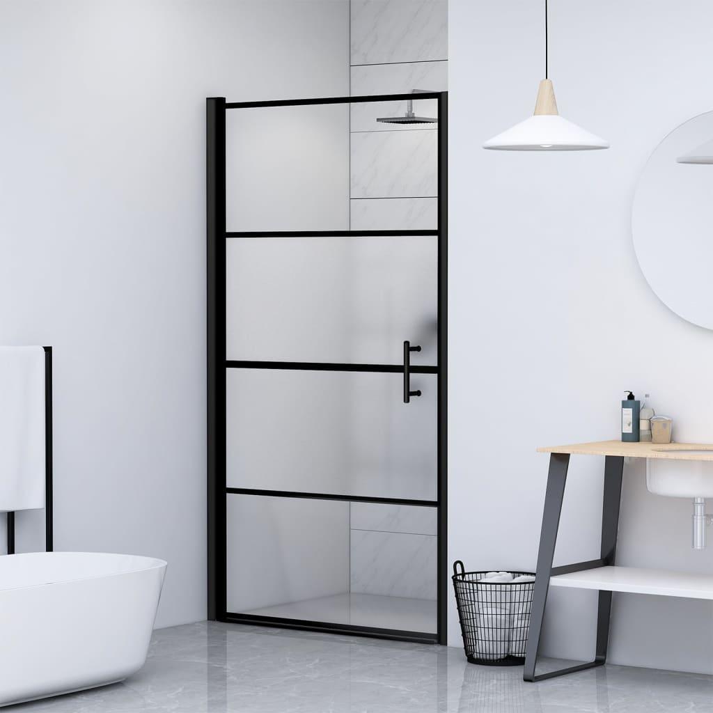 Shower Door 35.8"x76.8" Half Frosted Tempered Glass Black at Set Shop and Smile