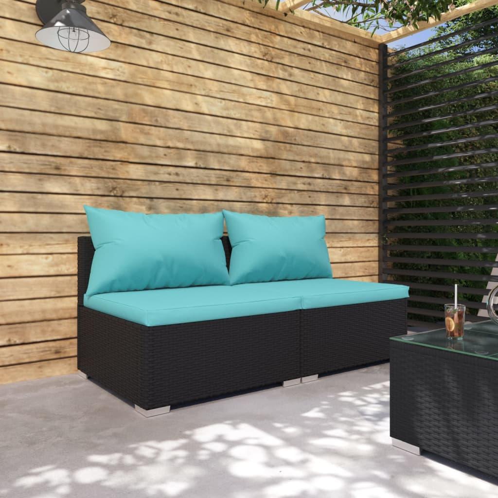 2 Piece Patio Lounge Set with Cushions Poly Rattan Black at Set Shop and Smile