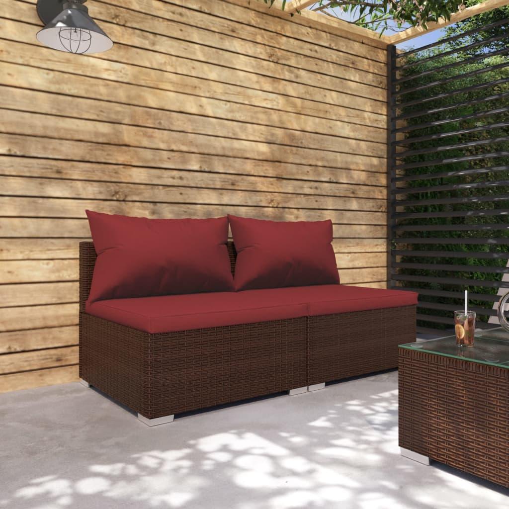 2 Piece Patio Lounge Set with Cushions Poly Rattan Brown at Set Shop and Smile