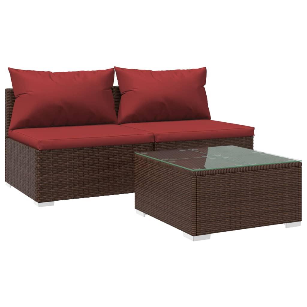 3 Piece Patio Lounge Set with Cushions Poly Rattan Brown at Set Shop and Smile