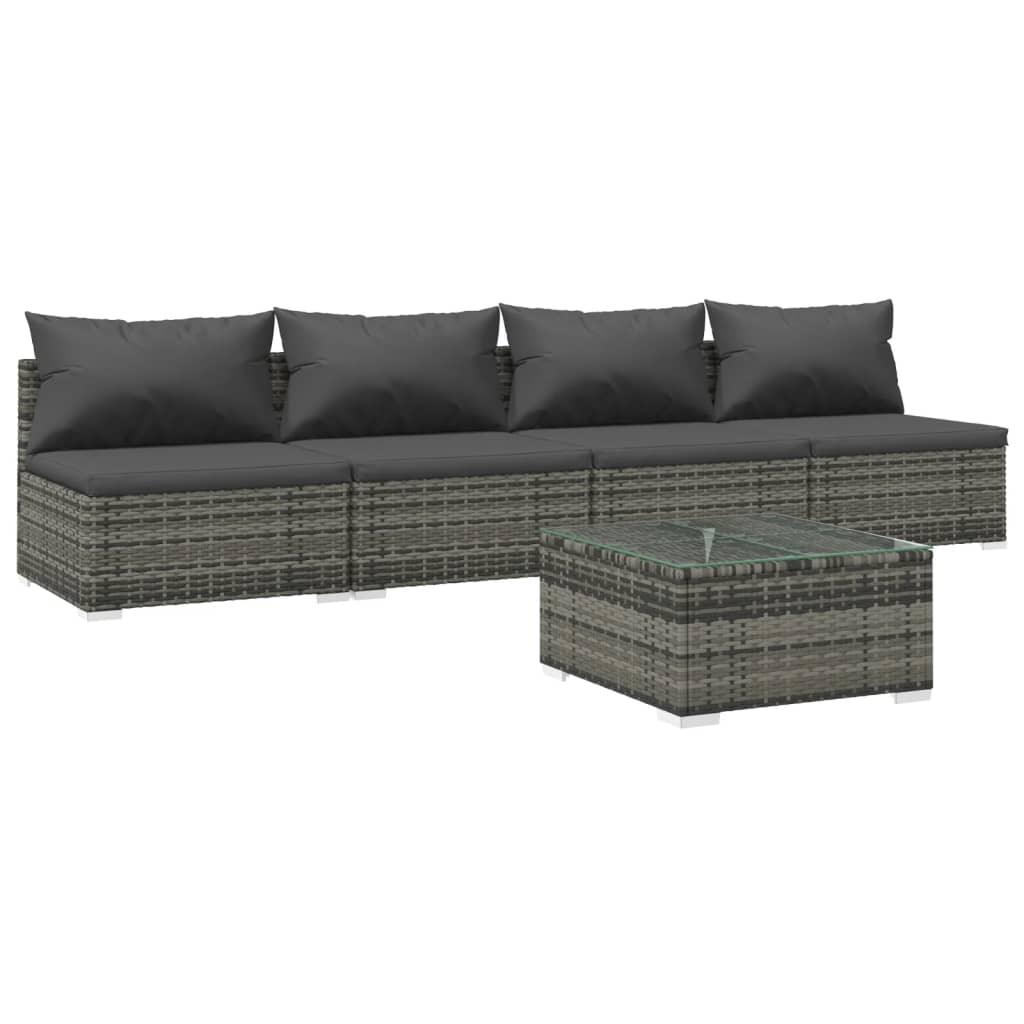 Patio Furniture Set 5 Piece with Cushions Poly Rattan Gray at Set Shop and Smile