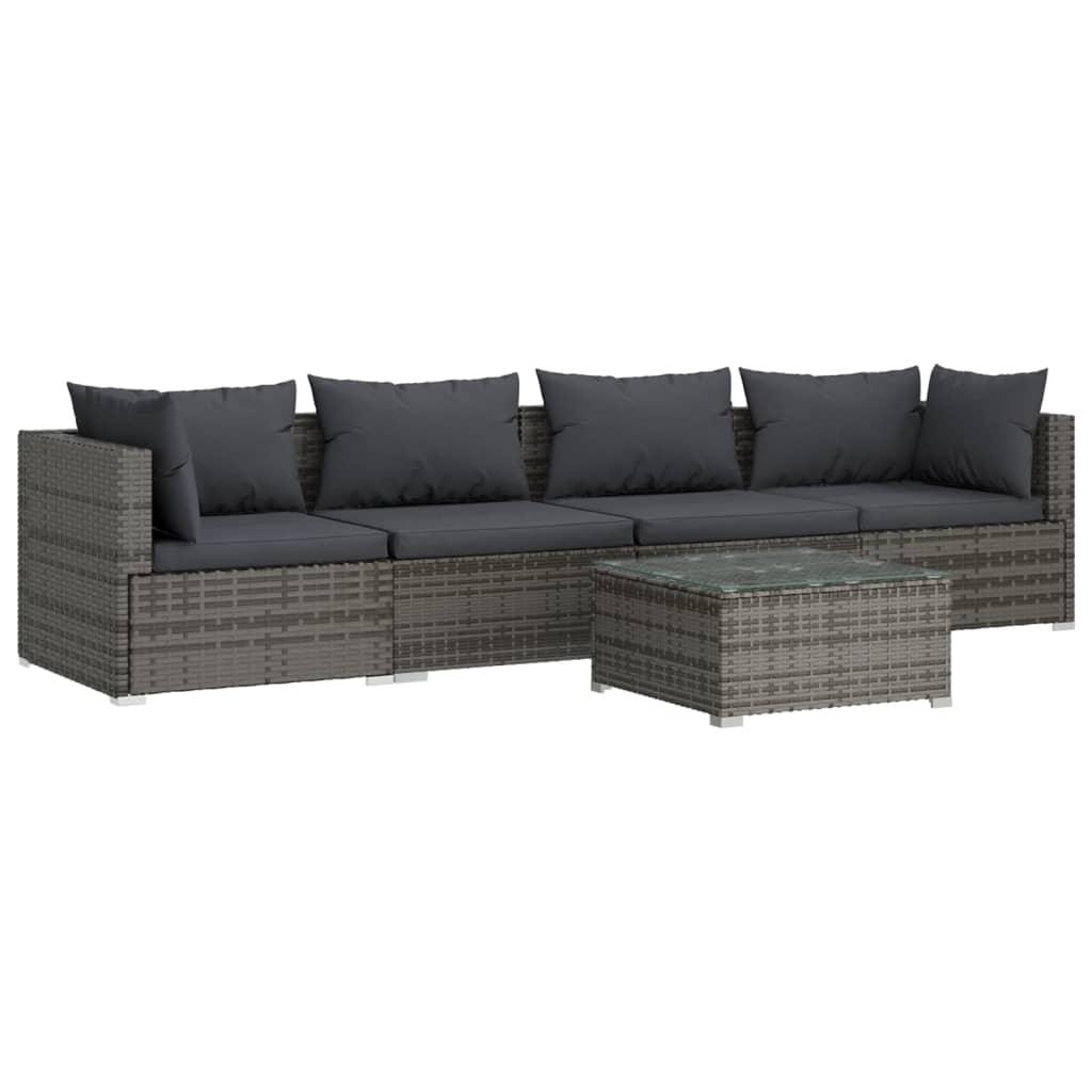 Patio Furniture Set 5 Piece with Cushions Poly Rattan Gray at Set Shop and Smile