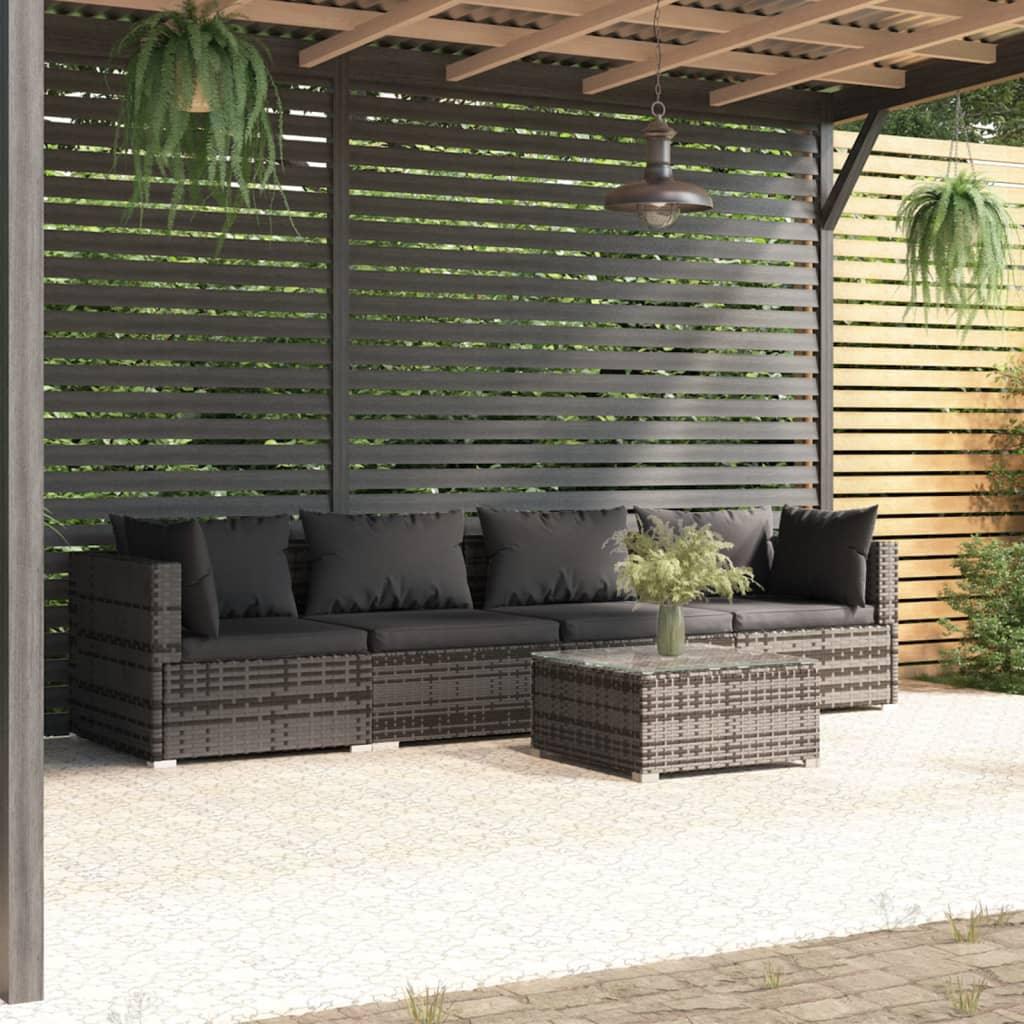 Patio Furniture Set 5 Piece with Cushions Poly Rattan Gray at Set Shop and Smile