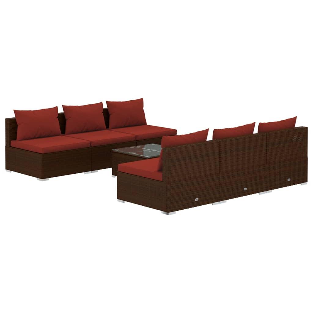 7 Piece Patio Lounge Set with Cushions Poly Rattan Brown at Set Shop and Smile