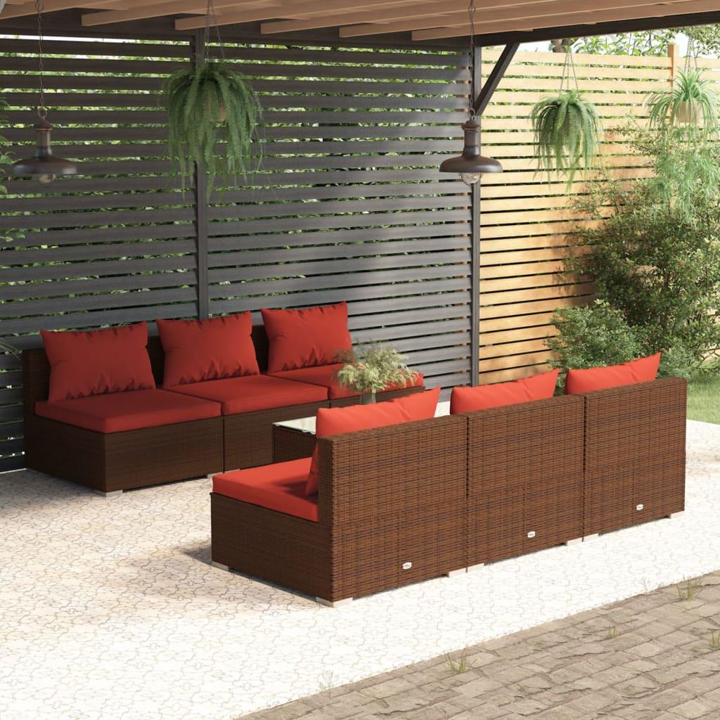 7 Piece Patio Lounge Set with Cushions Poly Rattan Brown at Set Shop and Smile