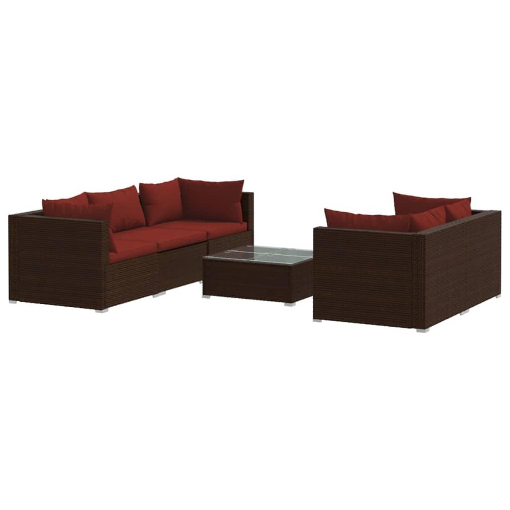 6 Piece Patio Lounge Set with Cushions Poly Rattan Brown at Set Shop and Smile