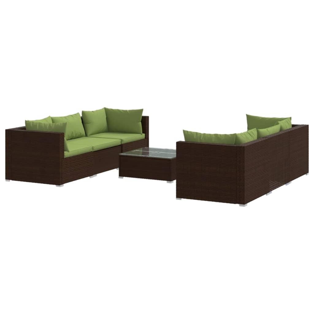 7 Piece Patio Lounge Set with Cushions Poly Rattan Brown at Set Shop and Smile