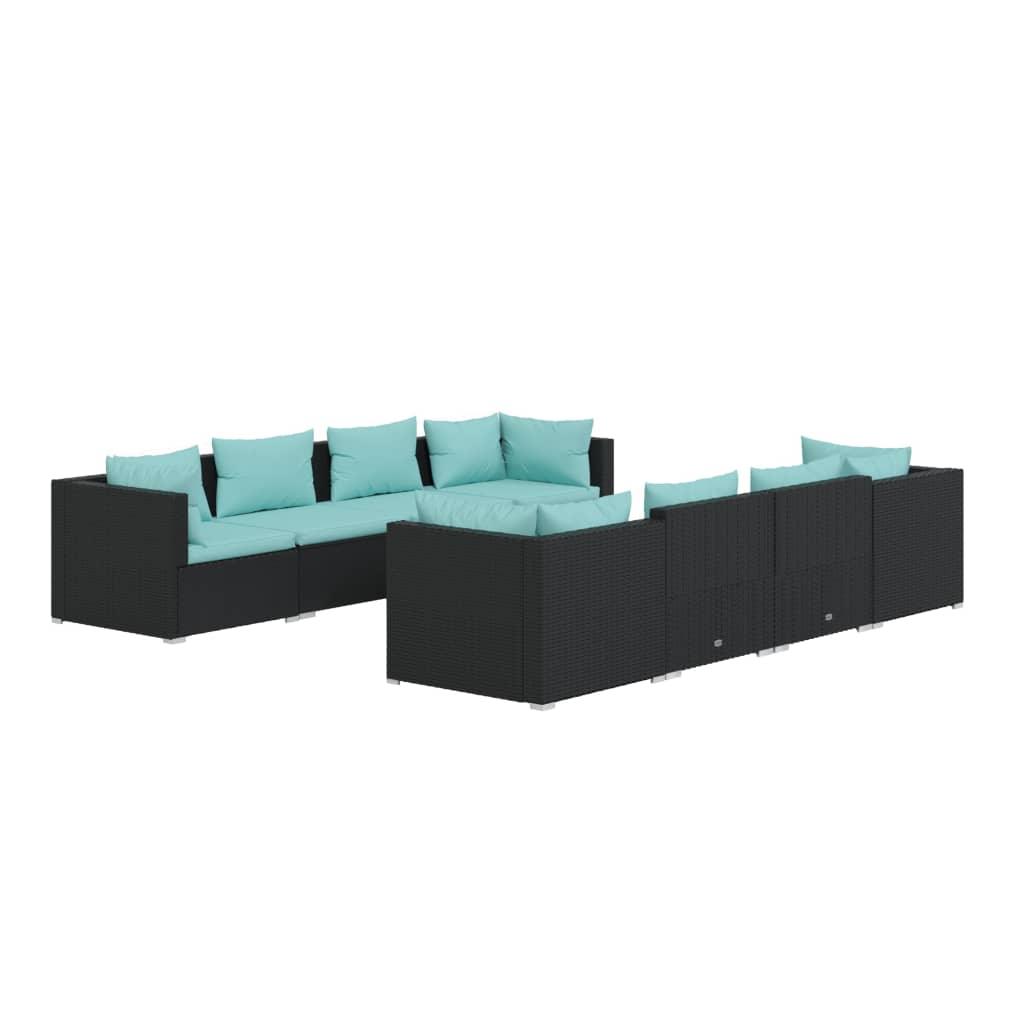 9 Piece Patio Lounge Set with Cushions Poly Rattan Black at Set Shop and Smile