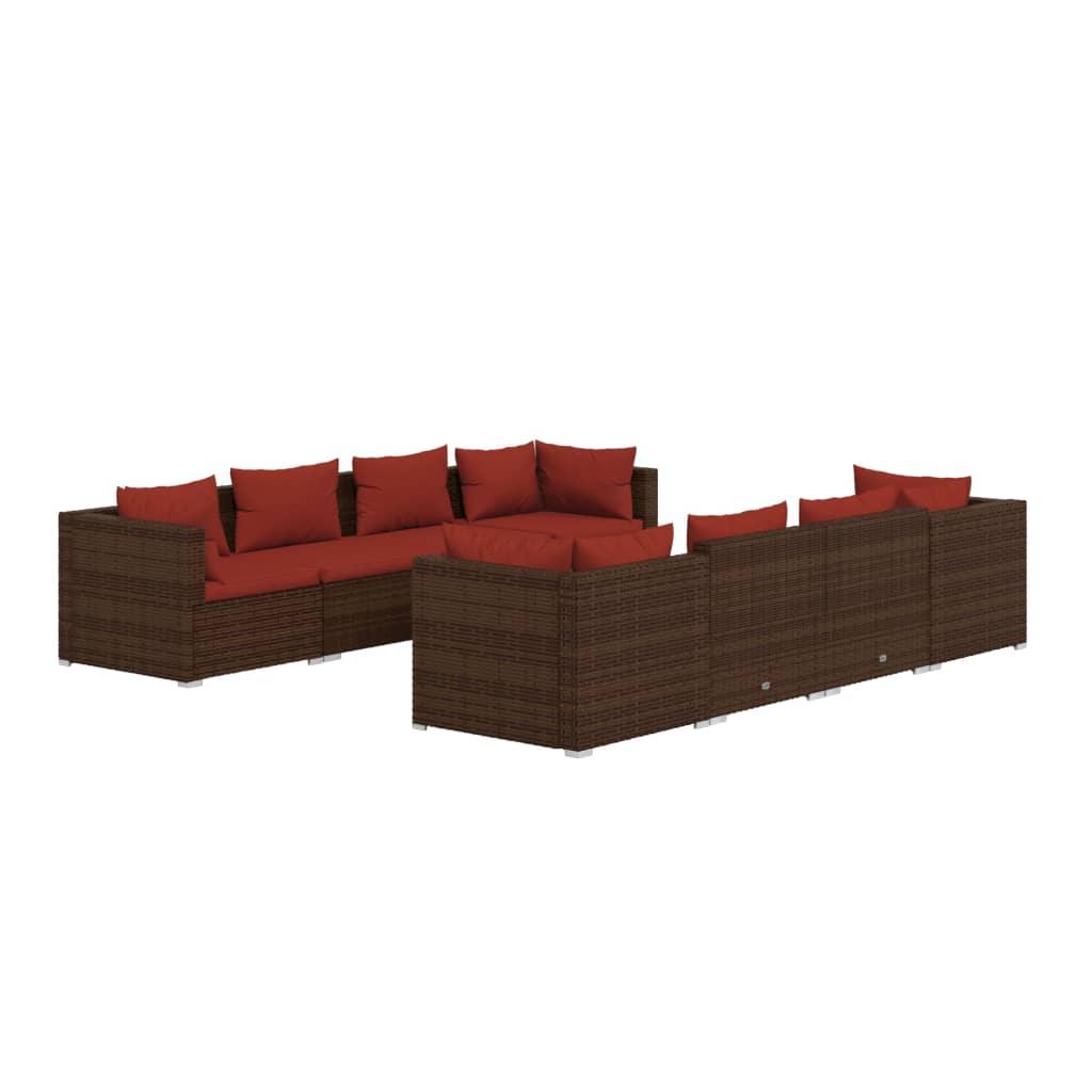 9 Piece Patio Lounge Set with Cushions Poly Rattan Brown at Set Shop and Smile