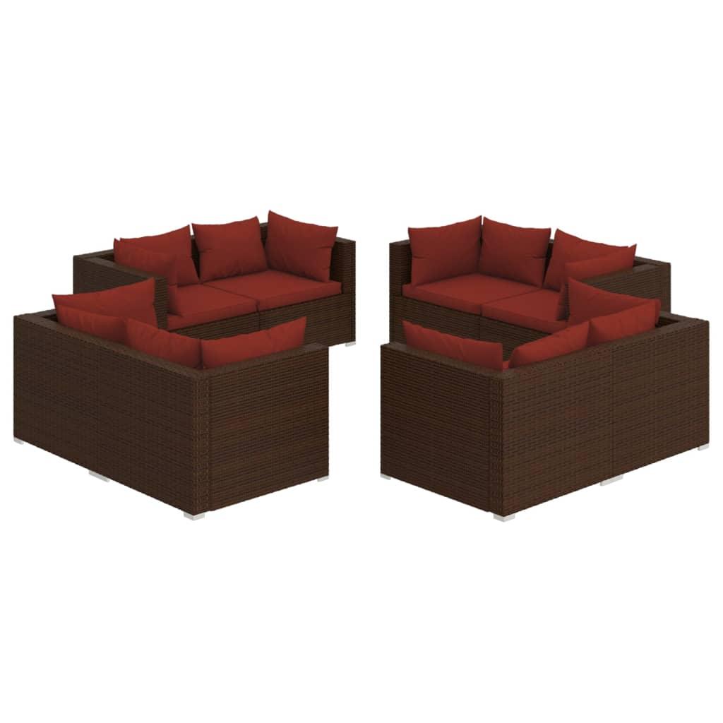 8 Piece Patio Lounge Set with Cushions Poly Rattan Brown at Set Shop and Smile