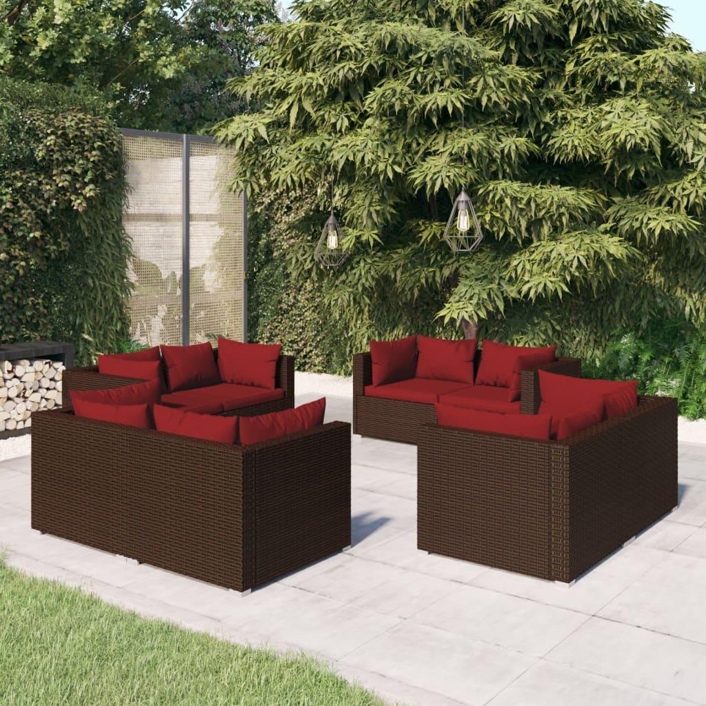 8 Piece Patio Lounge Set with Cushions Poly Rattan Brown at Set Shop and Smile