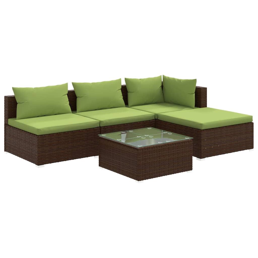 5 Piece Patio Lounge Set with Cushions Poly Rattan Brown at Set Shop and Smile