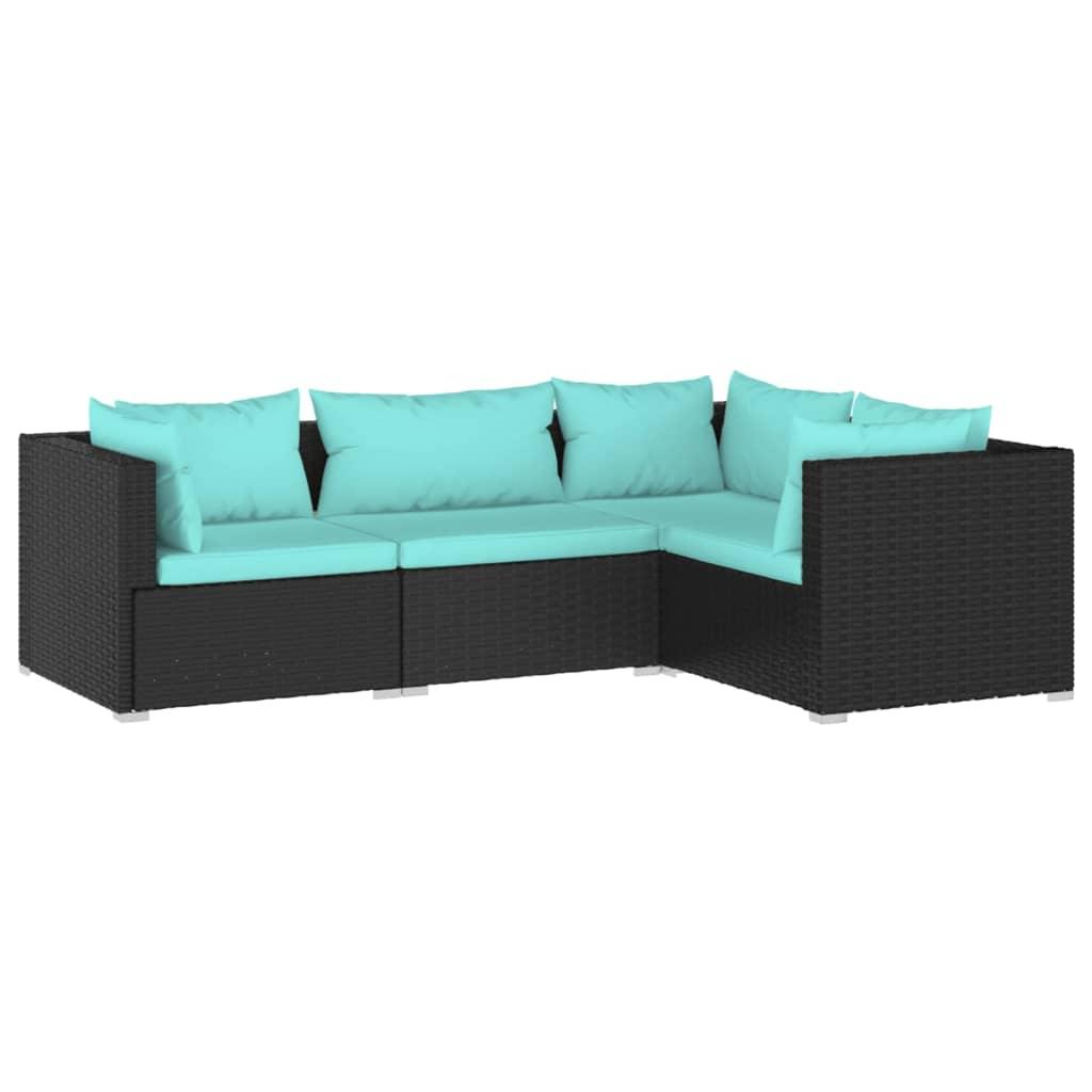 4 Piece Patio Lounge Set with Cushions Poly Rattan Black at Set Shop and Smile