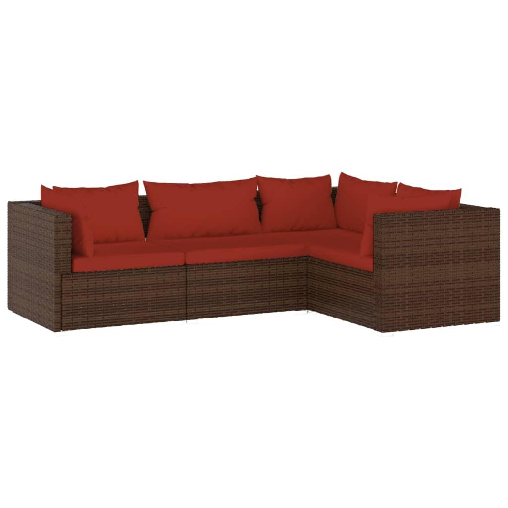 4 Piece Patio Lounge Set with Cushions Poly Rattan Brown at Set Shop and Smile