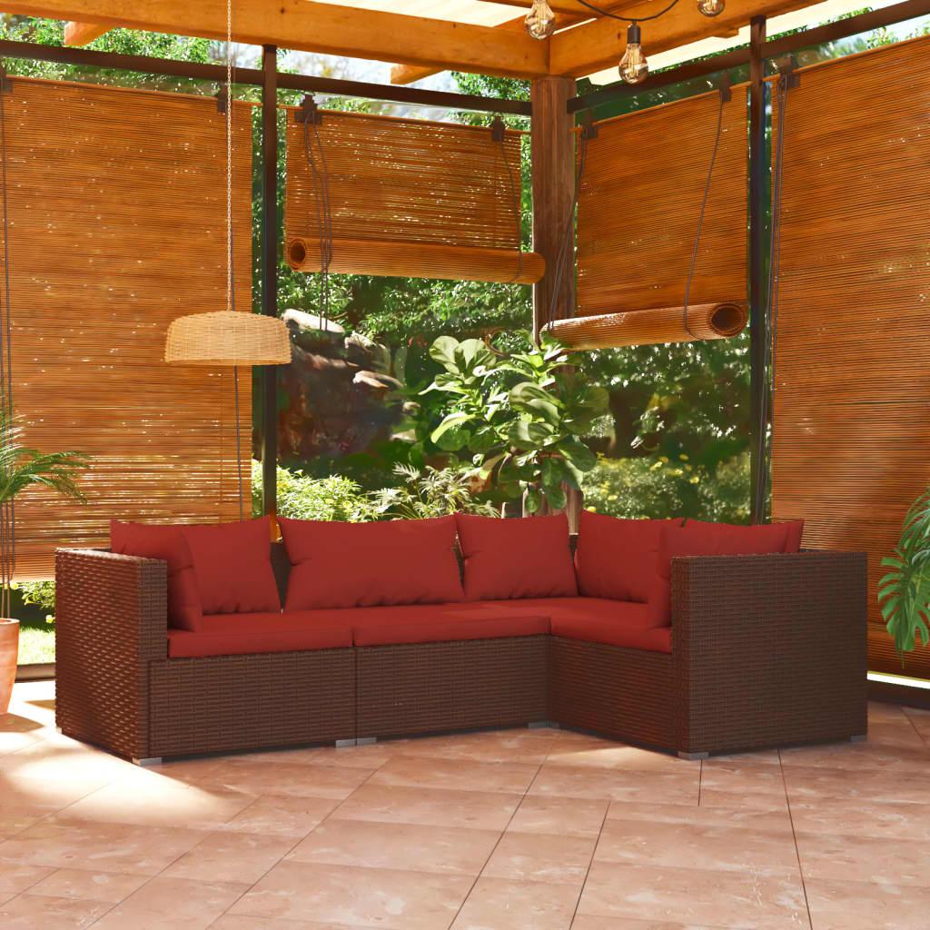 4 Piece Patio Lounge Set with Cushions Poly Rattan Brown at Set Shop and Smile