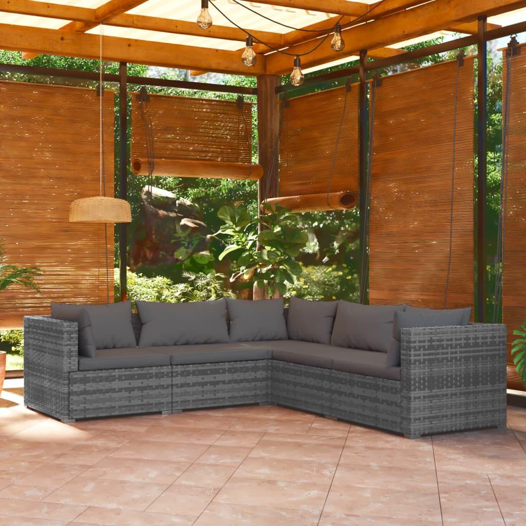 5 Piece Patio Lounge Set with Cushions Poly Rattan Gray at Set Shop and Smile