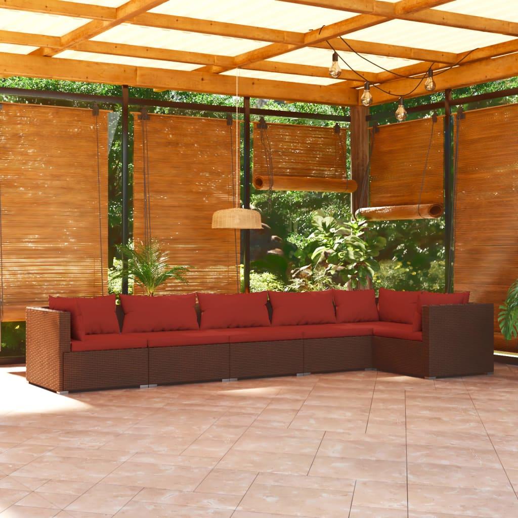 6 Piece Patio Lounge Set with Cushions Poly Rattan Brown at Set Shop and Smile