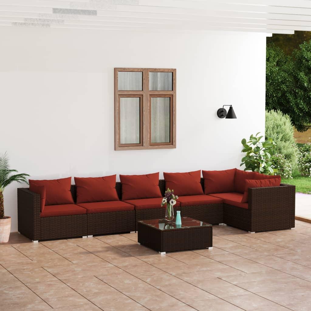 7 Piece Patio Lounge Set with Cushions Poly Rattan Brown at Set Shop and Smile